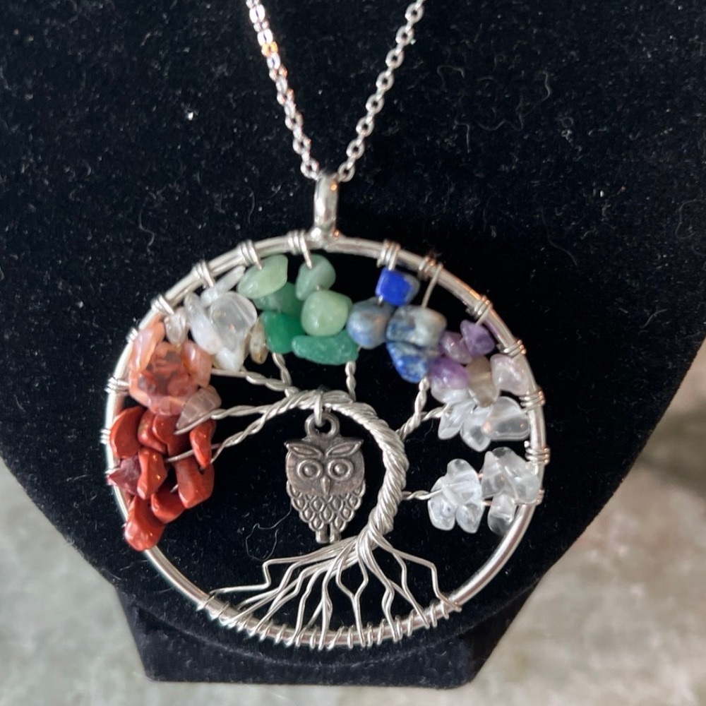 Stone Necklace with silver owl